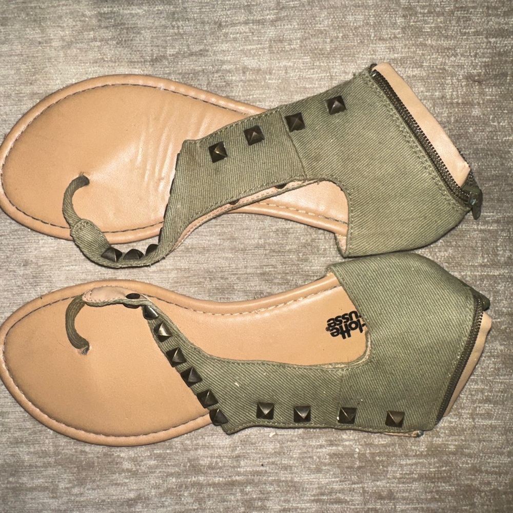 Charlotte Russe Olive Green Studded Thong Sandals